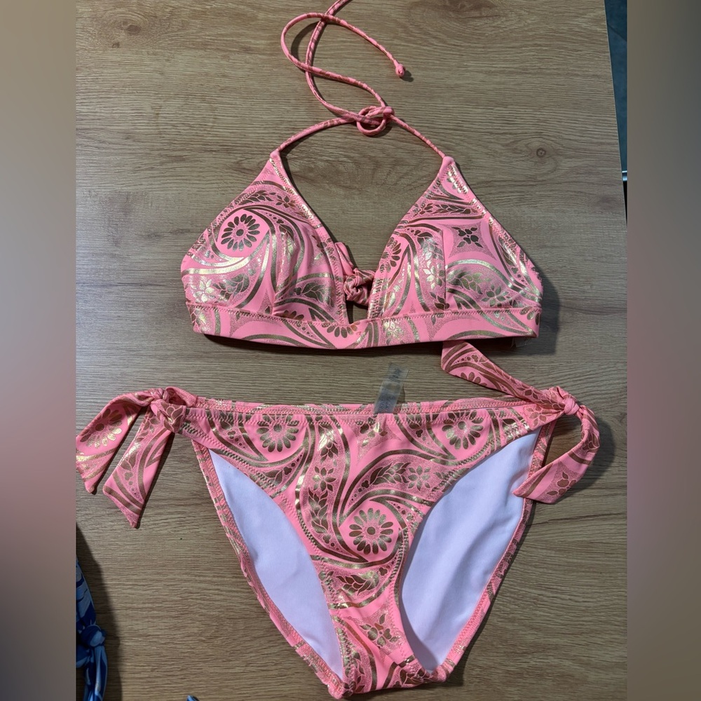 Victoria's Secret Pink and Gold Printed Triangle Bikini